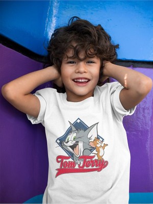 Tom ve Jerry Baskılı Unisex Çizgi Film Çocuk Tişört (1-12 Yaş)