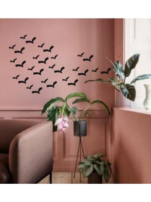 Ahşap Kuş Figürleri 30'lu Set, Dekoratif Duvar Süsü, Şık ve Modern Tasarım