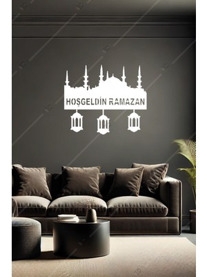 Ramazan Temalı Ahşap Duvar Dekoru, Şamdanlı, Kolay Montaj, 45X36 cm