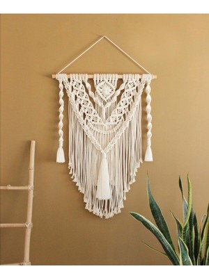 Ekru Makrome Duvar Süsü, Şık ve Doğal Dekoratif Aksesuar