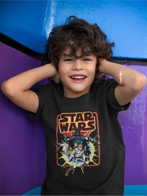Vintage Tasarım Star Wars Baskılı Unisex Film Çocuk Tişört (1-12 Yaş)
