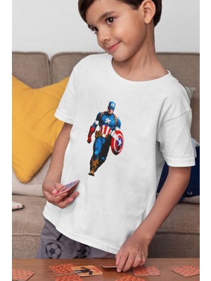 Kaptan Amerika Baskılı Unisex Avengers Çizgi Film Çocuk Tişört (1-12 Yaş)