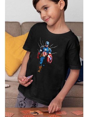 Kaptan Amerika Baskılı Unisex Avengers Çizgi Film Çocuk Tişört (1-12 Yaş)