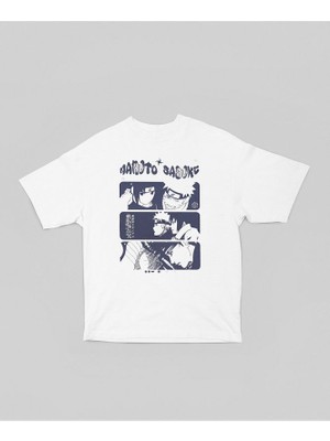 Tasarım Naruto Sasuke Baskılı Unisex Oversize Anime Karakterler Tişört