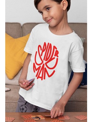 Spider-Man Maske Baskılı Unisex Film Çocuk Tişört (1-12 Yaş)
