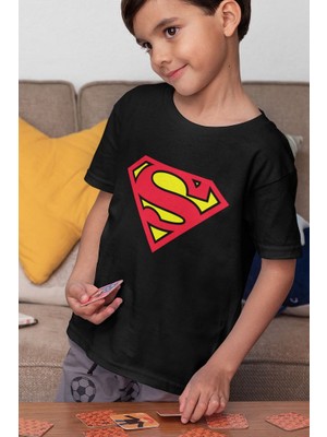 Süperman Logo Baskılı Unisex Film Kahramanı Çocuk Tişört (1-12 Yaş)