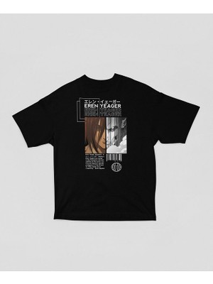 Eren Yeager Attack On Titan Baskılı Unisex Oversize Anime Dizi Karakter Tişört