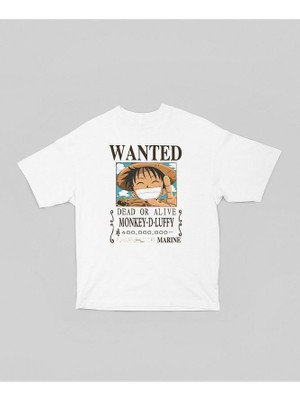 Wanted Monkey D. Luffy Baskılı Unisex Oversize Anime Dizi Karakter Tişört