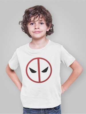 Tasarım Deadpool Maske Baskılı Unisex Film Kahramanı Çocuk Tişört (1-12 Yaş)