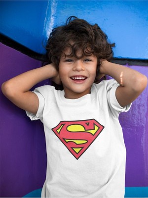 Süperman Logo Baskılı Unisex Film Kahramanı Çocuk Tişört (1-12 Yaş)