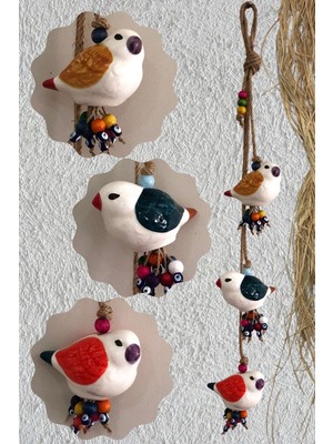 Renkli Seramik Kuşlar 3'lü Duvar Süsü, Ev, Bahçe ve Balkon Dekoru