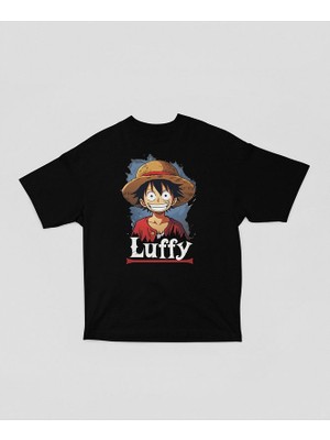 Tasarım Monkey D. Luffy Baskılı Unisex Oversize Anime One Piece Dizi Karakter Tişört