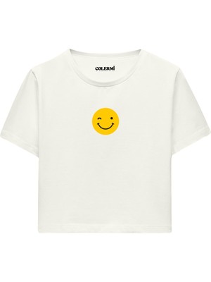 Colermi Winky Smiley Baskılı Kadın Crop T-Shirt