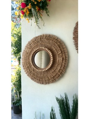 Haki Jüt Hasır Püsküllü Duvar Dekoru, Şık ve Naturel Tasarım