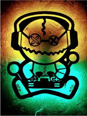 Yeşil Gamer Robot LED Işıklı Tablo ile Oyun Odası Dekoru