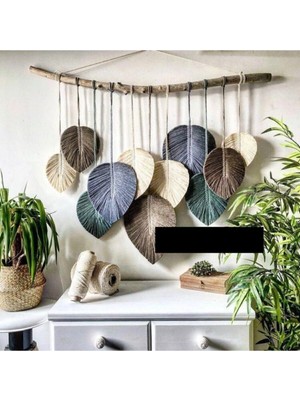 El Yapımı Mavi Makrome Yaprak Duvar Süsü, Doğal ve Şık Dekorasyon Için Ideal