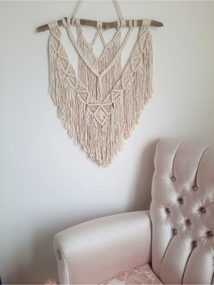 Doğal Ağaç Makrome Duvar Süsü 60×75CM Ekru, Evinizde Şık ve Sıcak Atmosfer Sağlar