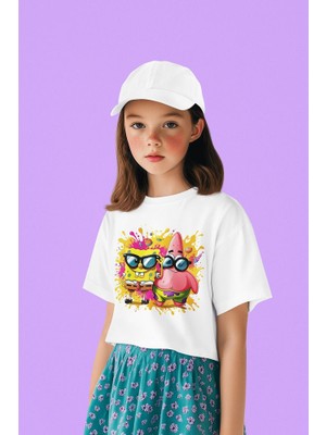 Tasarım Süngerbob Baskılı Unisex Çizgi Film Çocuk Tişört (1-12 Yaş)
