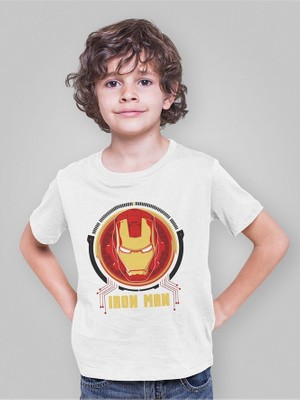 Tasarım Ironman Demiradam Baskılı Unisex Film Kahramanı Çocuk Tişört (1-12 Yaş)