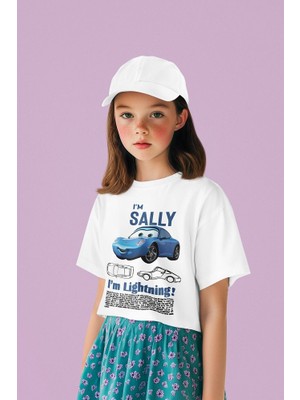 Im Sally Şimşek Mcqueen Baskılı Unisex Arabalar Çizgi Film Cars Çocuk Tişört (1-12 Yaş)