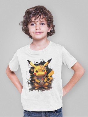 Tasarım Pokemon Pikaçu Baskılı Unisex Çizgi Film Çocuk Tişört (1-12 Yaş)