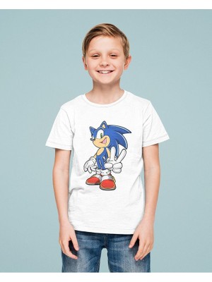 Tasarım Sonic Baskılı Unisex Çizgi Film Çocuk Tişört (1-12 Yaş)
