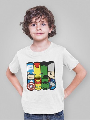 Kaptan Amerika, Ironman, Hulk, Thor Baskılı Unisex Avengers Yenilmezler Film Çocuk Tişört (1-12 Yaş)