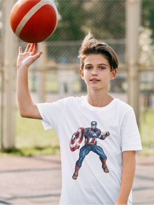 Kaptan Amerika Kahraman Baskılı Unisex Avengers Film Çocuk Tişört (1-12 Yaş)