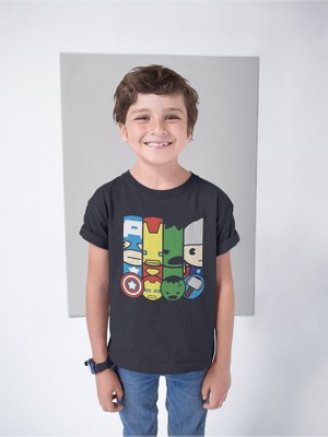 Kaptan Amerika, Ironman, Hulk, Thor Baskılı Unisex Avengers Yenilmezler Film Çocuk Tişört (1-12 Yaş)