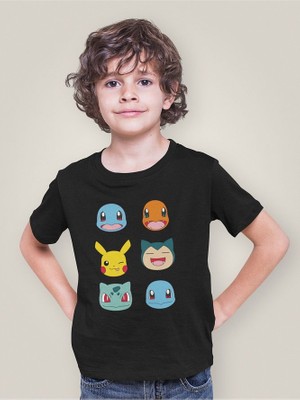 Pokemon Karakterler Baskılı Unisex Çizgi Film Çocuk Tişört (1-12 Yaş)