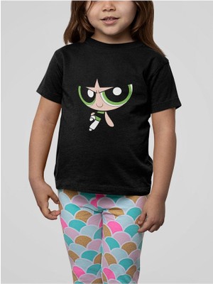 Power Puff Girls Buttercup Baskılı Unisex Çizgi Film Çocuk Tişört (1-12 Yaş)