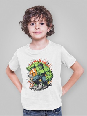 Hulk Avengers Baskılı Unisex Film Kahramanı Çocuk Tişört (1-12 Yaş)