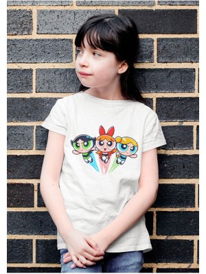 Power Puff Girls Baskılı Unisex Çizgi Film Çocuk Tişört (1-12 Yaş)