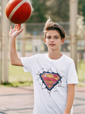 Süperman Logo Baskılı Unisex Süper Kahraman Film Çocuk Tişört (1-12 Yaş)