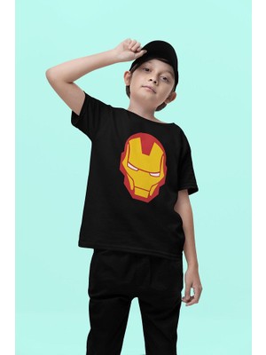 Ironman Maske Baskılı Unisex Demiradam Film Çocuk Tişört (1-12 Yaş)