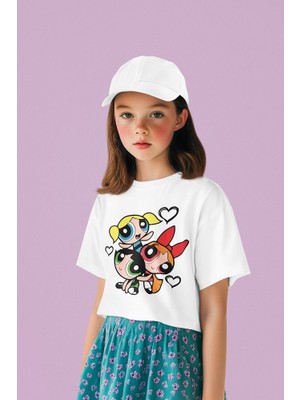 Power Puff Girls Baskılı Unisex Çizgi Film Çocuk Tişört (1-12 Yaş)