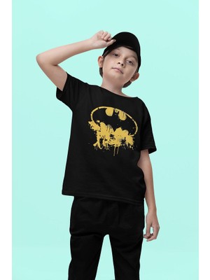 Tasarım Batman Logo Baskılı Unisex Film Çocuk Tişört (1-12 Yaş)