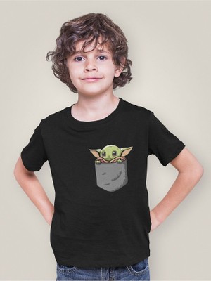Star Wars Yoda Cep Baskılı Unisex Film Çocuk Tişört (1-12 Yaş)