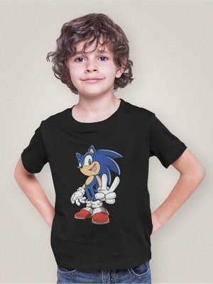 Tasarım Sonic Baskılı Unisex Çizgi Film Çocuk Tişört (1-12 Yaş)