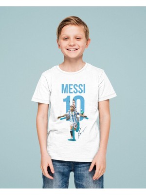 Messi 10 Baskılı Unisex Futbolcu Çocuk Tişört (1-12 Yaş)