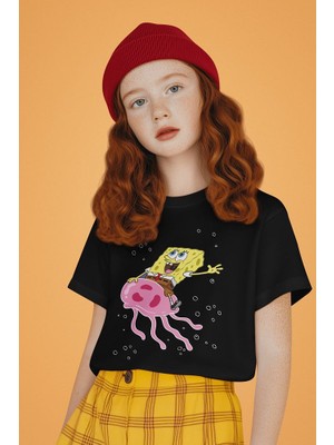 Süngerbob Baskılı Unisex Çizgi Film Çocuk Tişört (1-12 Yaş)