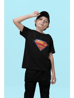 Süperman Logo Baskılı Unisex Süper Kahraman Film Çocuk Tişört (1-12 Yaş)