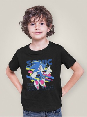 Tasarım Sonic The Hedgehog Baskılı Unisex Çizgi Film Çocuk Tişört (1-12 Yaş)
