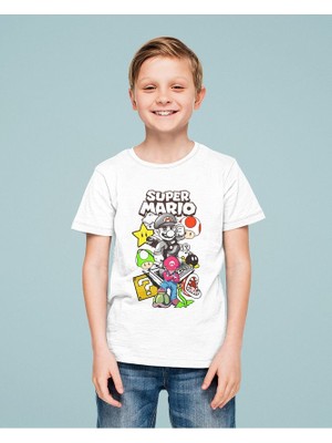 Süper Mario Baskılı Unisex Oyun Çocuk Tişört (1-12 Yaş)