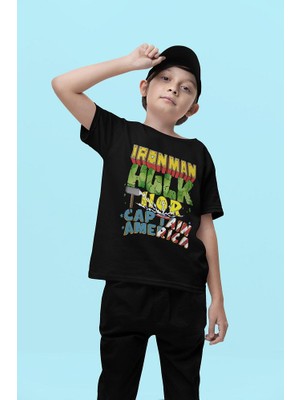 Ironman Hulk Thor Kaptan Amerika Baskılı Unisex Avengers Film Çocuk Tişört (1-12 Yaş)