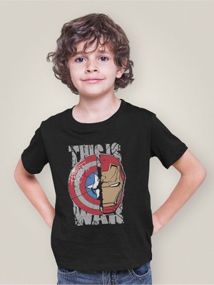 This Is War Demiradam Kaptan Amerika Baskılı Unisex Avengers Çocuk Tişört (1-12 Yaş)