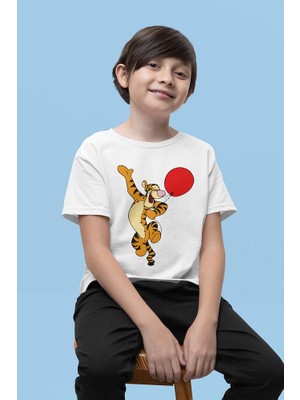 Winnie The Pooh Tiger Baskılı Unisex Çizgi Film Çocuk Tişört (1-12 Yaş)