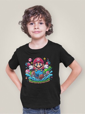 Süper Mario Baskılı Unisex Oyun Çocuk Tişört (1-12 Yaş)