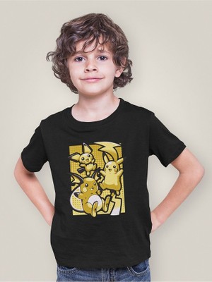 Pokemon Pikaçu Baskılı Unisex Çizgi Film Çocuk Tişört (1-12 Yaş)