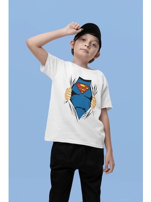 Süperman Baskılı Unisex Film Kahramanı Çocuk Tişört (1-12 Yaş)